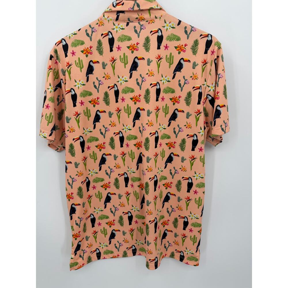 Bad Birdie Cactus Toucan Cacti Peach Golf Polo Tropical Print Golfcore Large UPF - Picture 4 of 8
